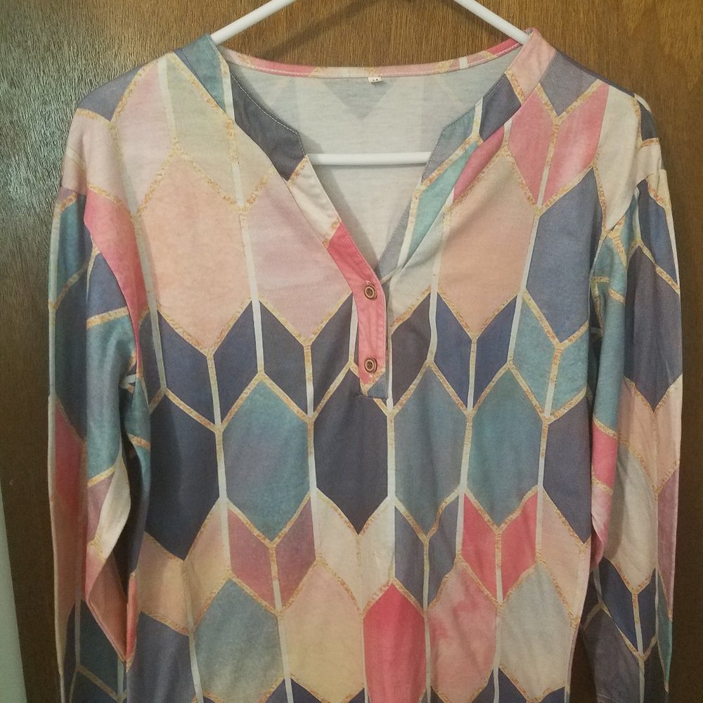 Casual Geometric Color Block Long Sleeve Shirt